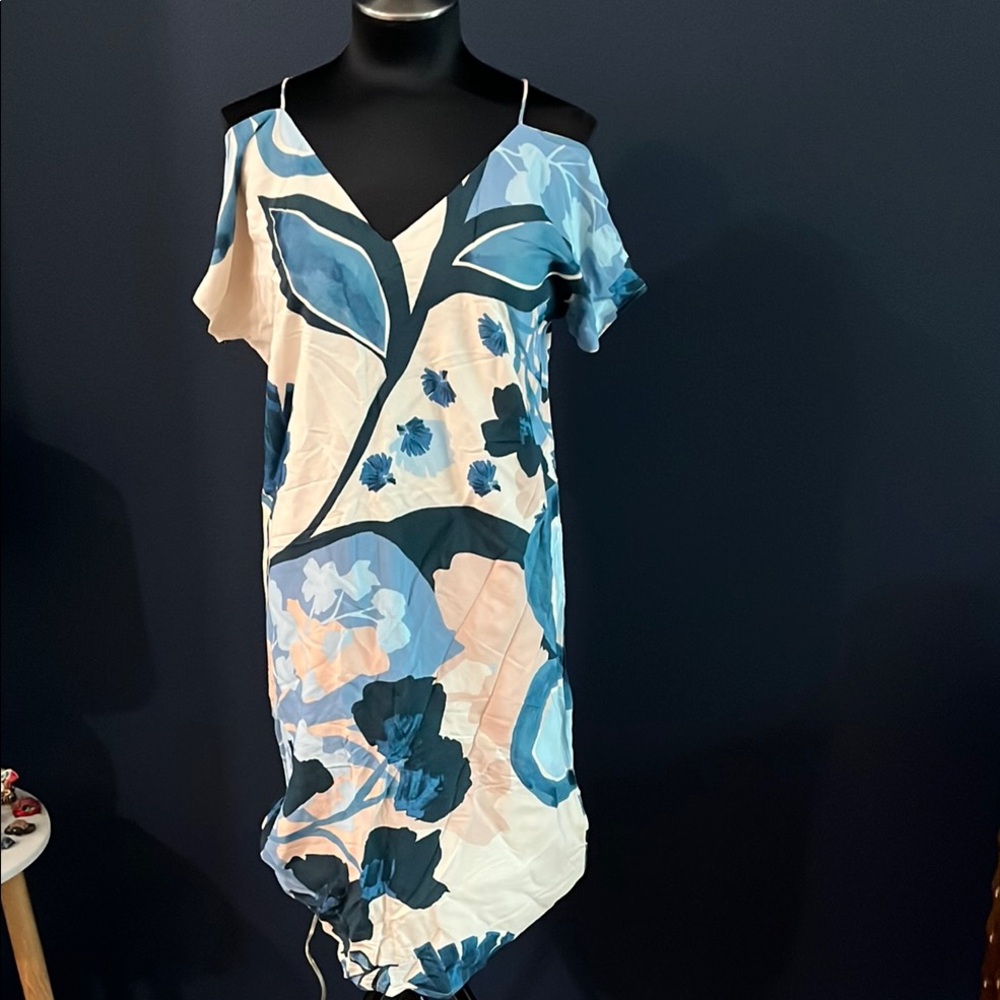 NWT Esprit floral patterned Shift Dress beach cover up cold shoulder sz S Small